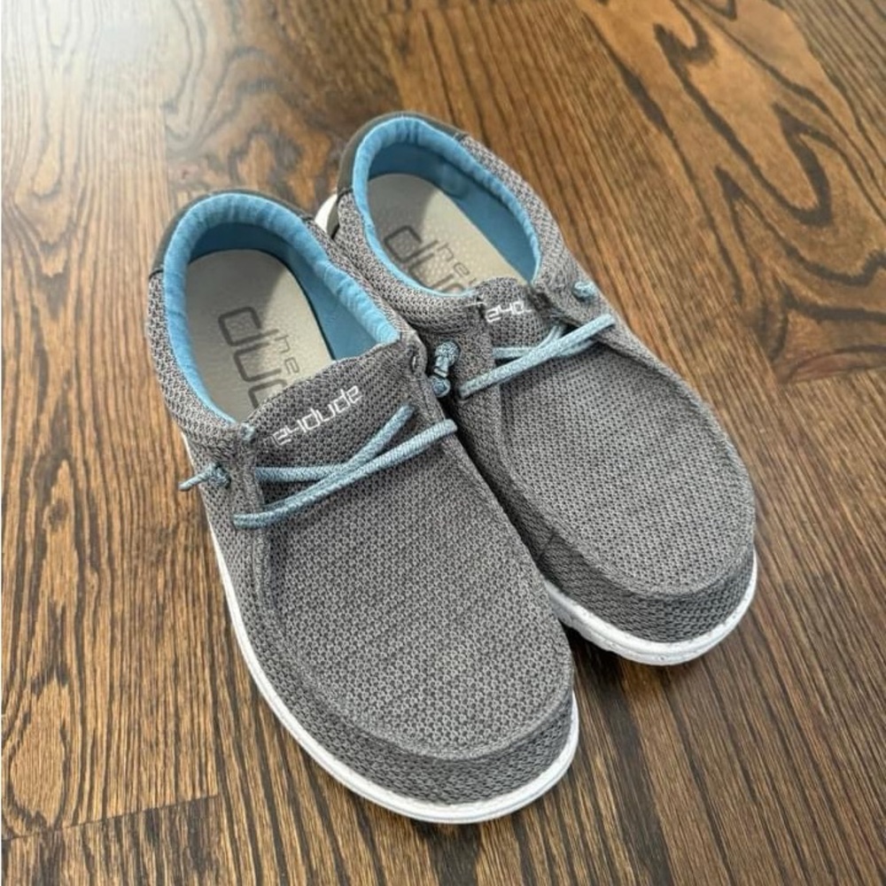 Hey Dude Size 4Y shoes - gray w/ blue accent